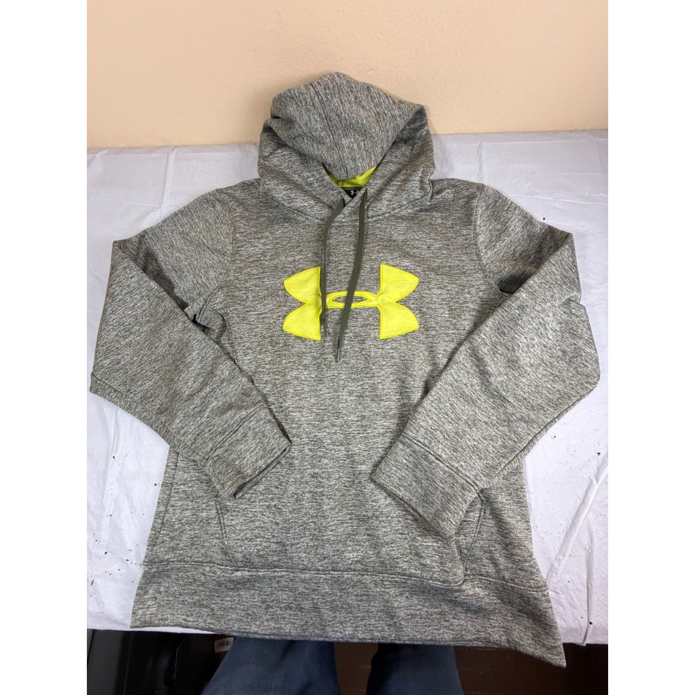 Under Armour Womens Loose‎ Fit Hoodie Gray Neon Yellow Logo Sweatshirt Size M